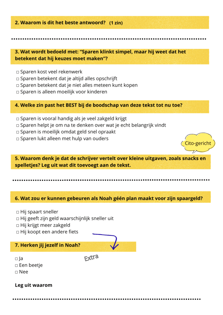 Werkblad begrijpend lezen groep 6